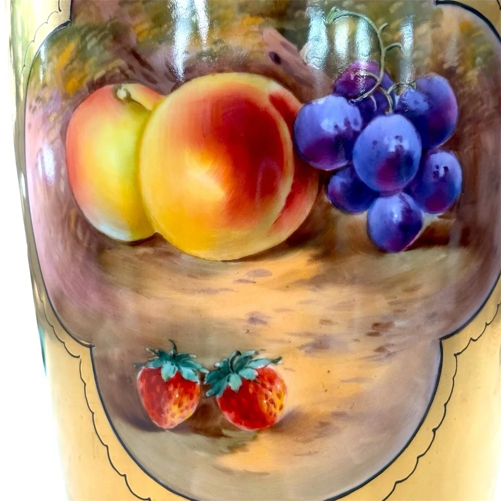 Pickard Bone China Vase Hand Painted Both Sides of Vase Still Life with Fruits
